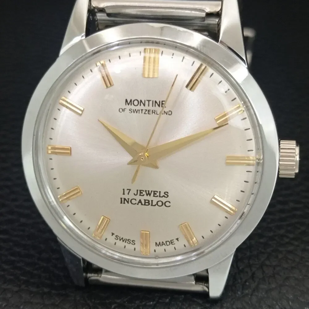Vintage 1984 Montine Of Switzerland Manual Mens Silver Watch W/Steel Strap